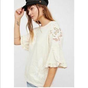 We The Free Cream Loose Fit Floral Lace Cotton Pullover